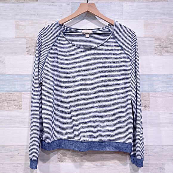 LOVE GAP Striped Raglan Lounge Top Blue Stretchy Hacci Knit Pajama Womens Small - Picture 1 of 6